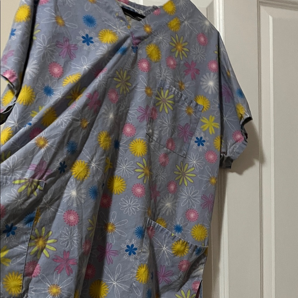 Floral Patterned Scrub Top